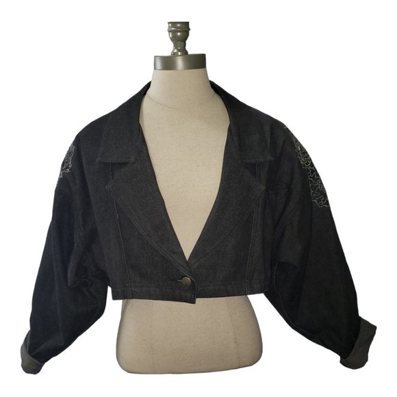 Jackets & Blazers - CT125a Ladies Vintage Denim Black Washed Cropped Longsleeve Jacket-Lg